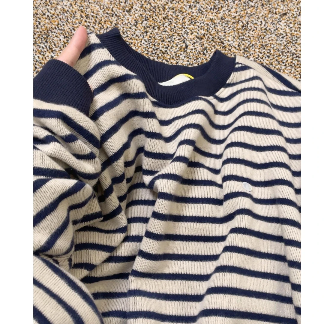 美式oversize条纹圆领卫衣女春秋2025新款爆款宽松独特超好看上衣