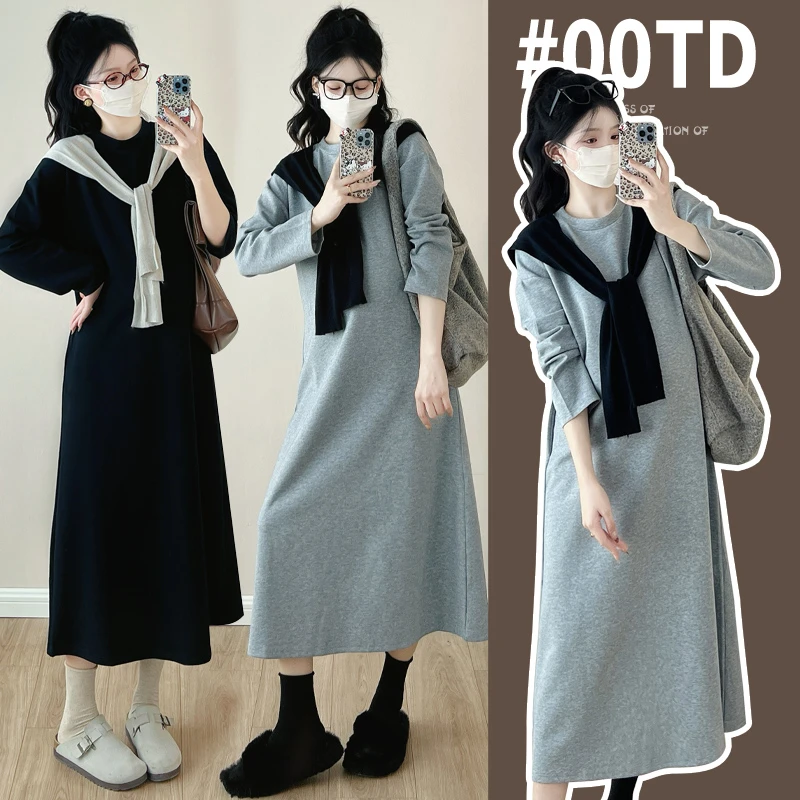 孕妇连衣裙秋冬2025新款慵懒风披肩卫衣裙春秋季加厚休闲打底长裙