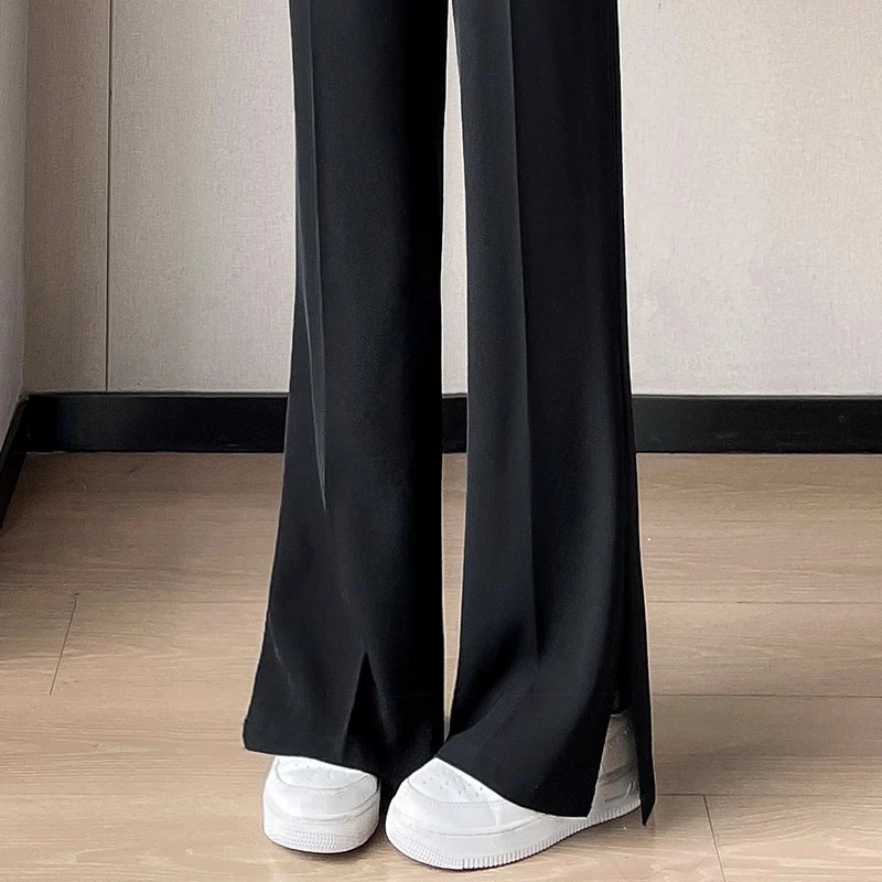 【红人上新】黑色开叉微喇裤子女春秋高腰显瘦垂感西装裤窄版阔腿裤