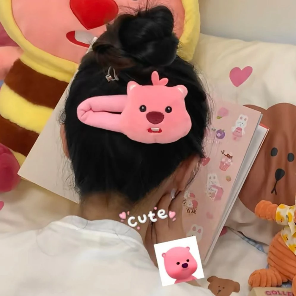 Loopy小海狸掰掰夹露比抓夹少女心发夹刘海夹碎发夹毛绒发绳发饰