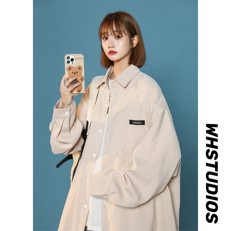 长袖灯芯绒衬衫男春季宽松美式复古情侣ins潮流学生春秋衬衣外套