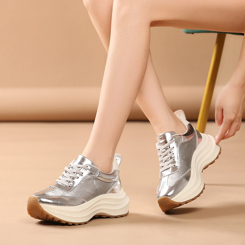 6.5CM真皮舒适好穿摇摇底厚底增高女士休闲鞋百搭轻便旅游运动鞋