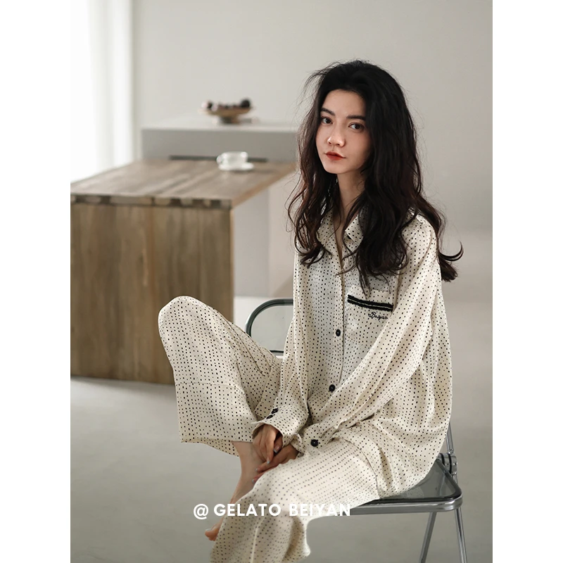 贝妍秋季季睡衣女柔软棉时尚长袖开衫休闲宽松甜美家居服外穿套装