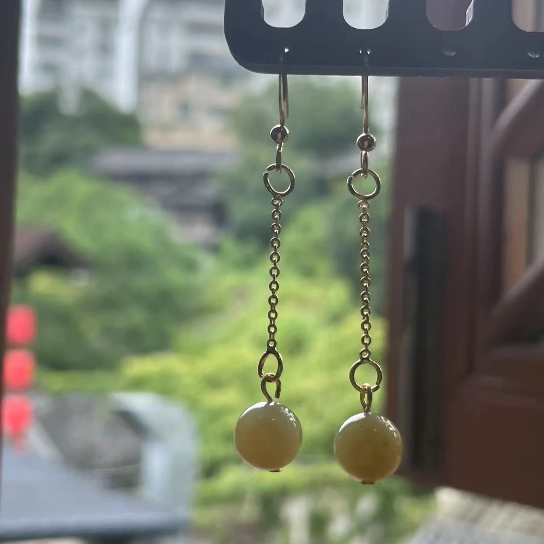 【美玉江南】镶嵌款和田玉糖料百搭圆珠精美耳线