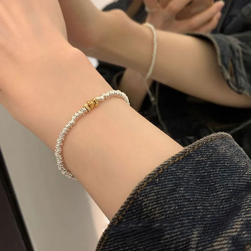 明瑜 S925纯银轻奢小众精致奶酪圆环形碎银子手链简约银圈送闺蜜