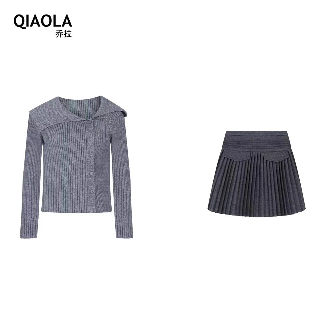 QIAOLA/乔拉【温柔沙丘】秋款北极绒单排扣领休闲减龄时尚套装预售