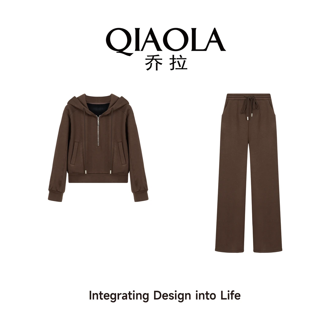QIAOLA/乔拉【黄油糖霜】秋冬季针织连帽抽绳休闲百搭时尚套装预售
