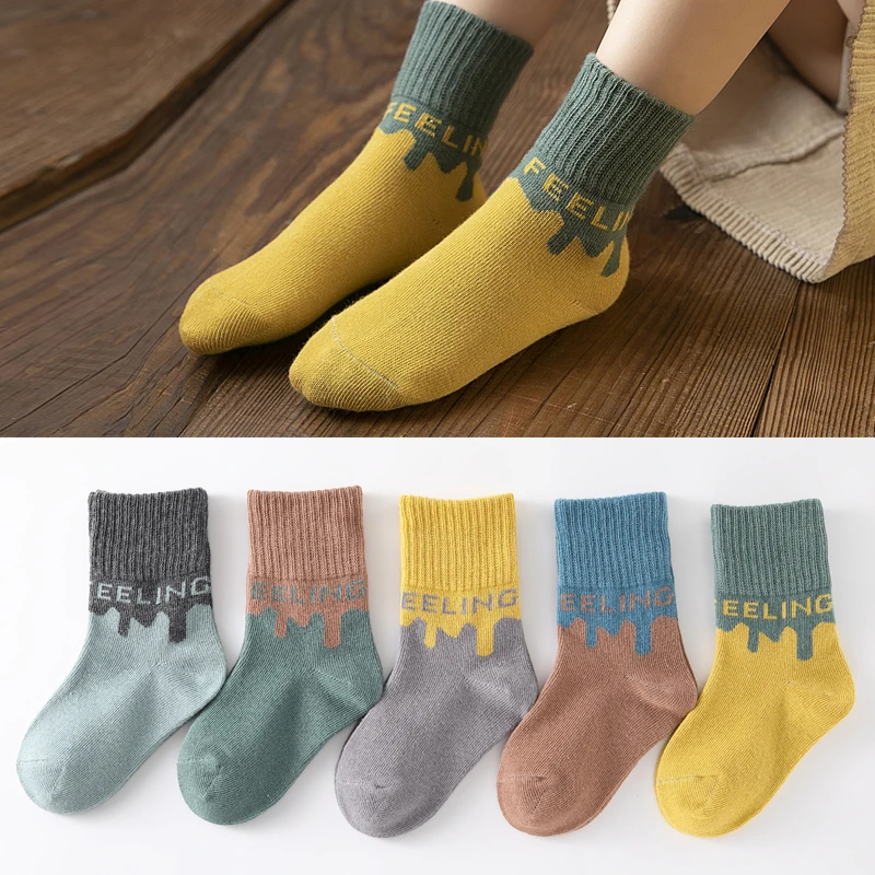 【5双装】儿童袜子春秋冬棉质Feel男女宝宝童袜中筒袜学生