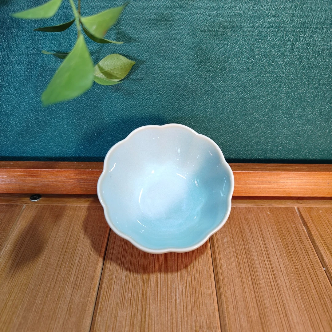 廷怀 青响系列 汝窑陶瓷天青色主人杯莲花杯THY0034