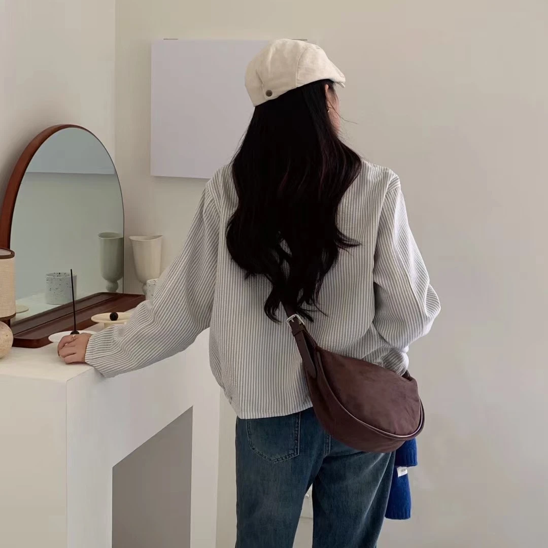 七七 韩系ins复古时尚绒面单肩包女2024秋冬新款纯色慵懒风饺子包