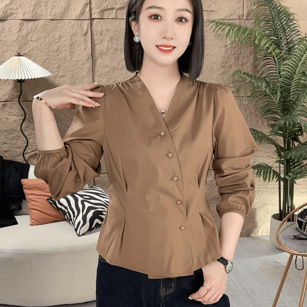 开衫衬衣薄软轻罗云纱高定扣子款收腰女人上衣气质时尚长袖衬衫女