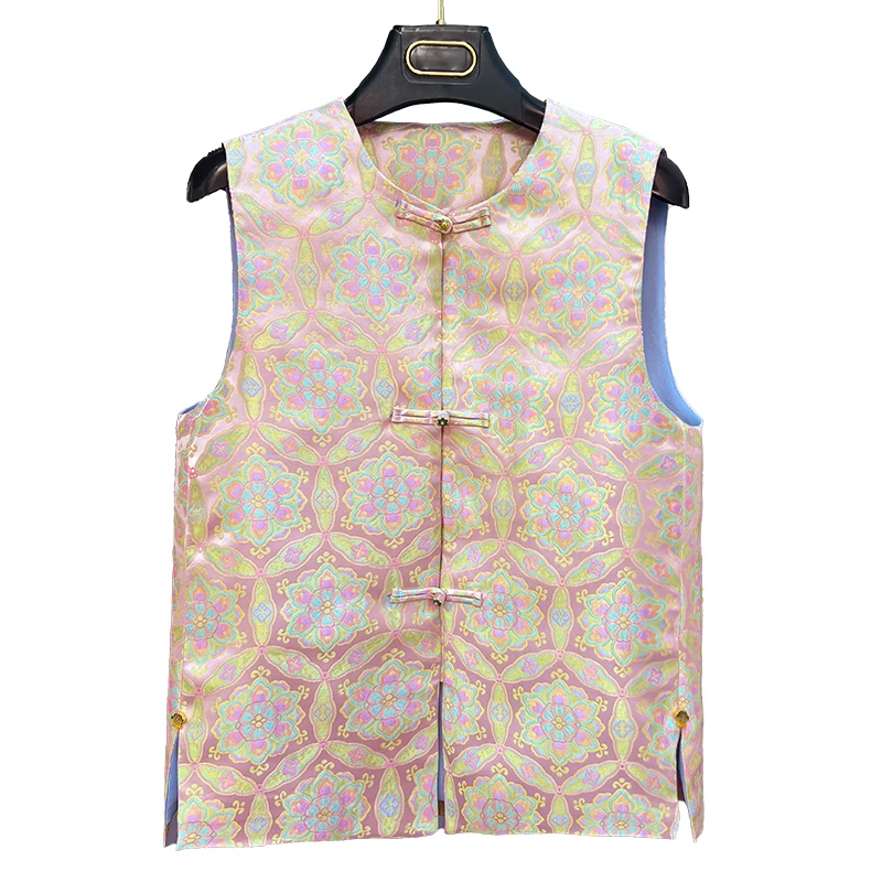 新中式国风马甲网红宽松马夹中国风返潮复古秋季新款盘扣无袖宋锦