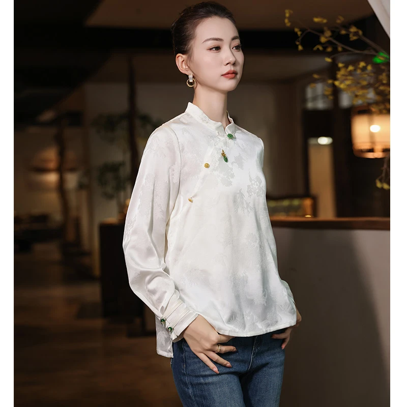 新中式国风春秋提花立领打底衬衫中国风气质民国风新中式内搭