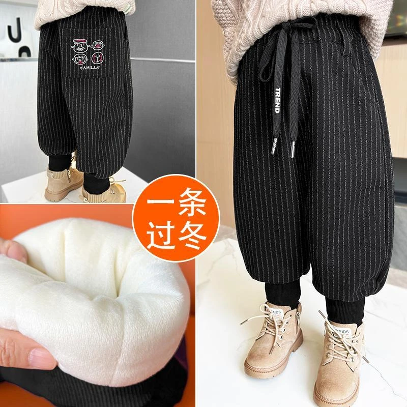 儿童一条过冬棉裤男童加绒加厚休闲裤女童冬季三层夹棉保暖裤潮