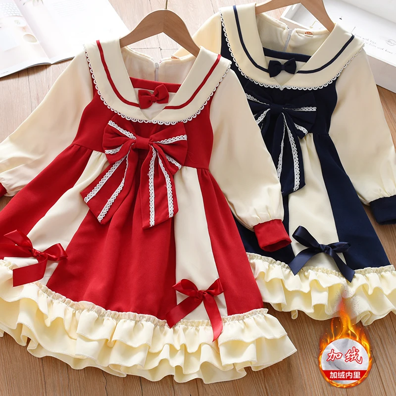女童洛丽塔连衣裙秋装加绒洋气儿童过年裙子宝宝秋冬公主裙拜年服