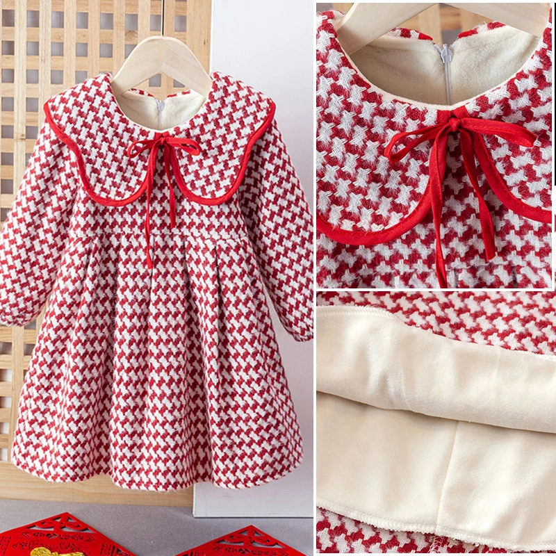 女童童装连衣裙秋冬款新款儿童加绒韩版公主裙加厚裙子女童秋冬