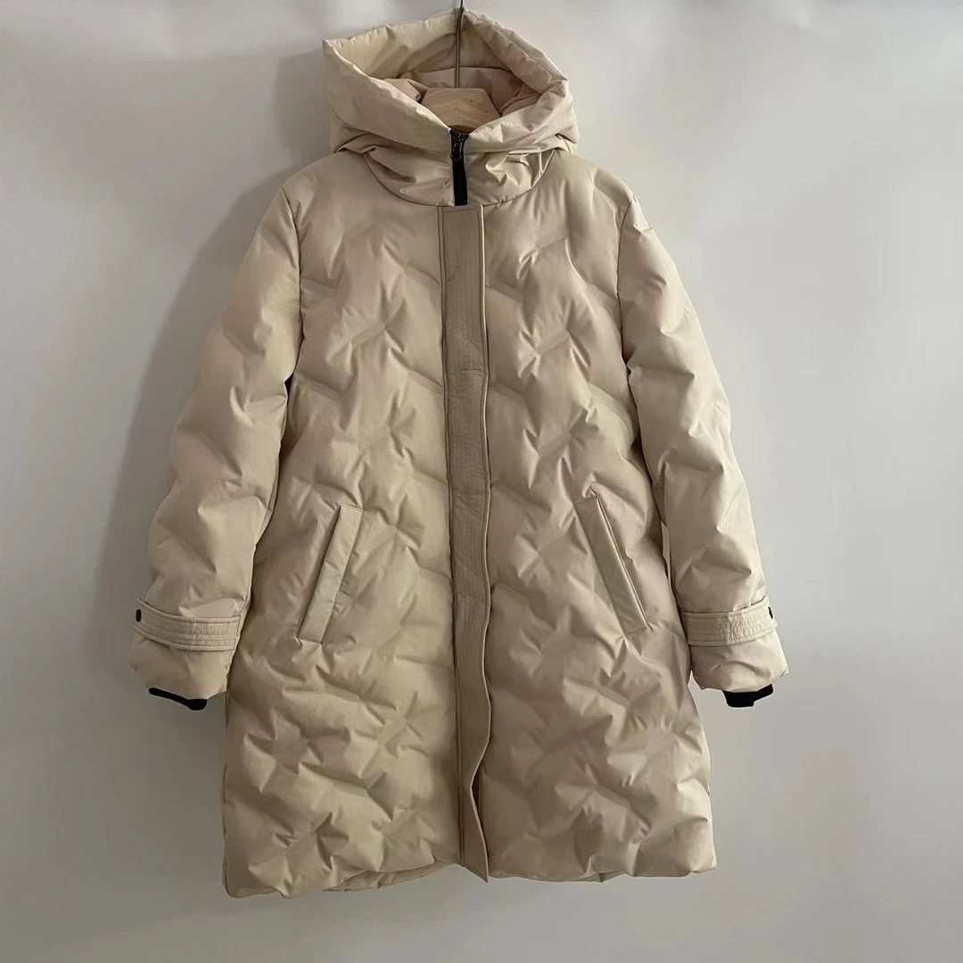 HS2763 长款冬季连帽运动户外棉服女士法式温暖时髦感蓬松感外套