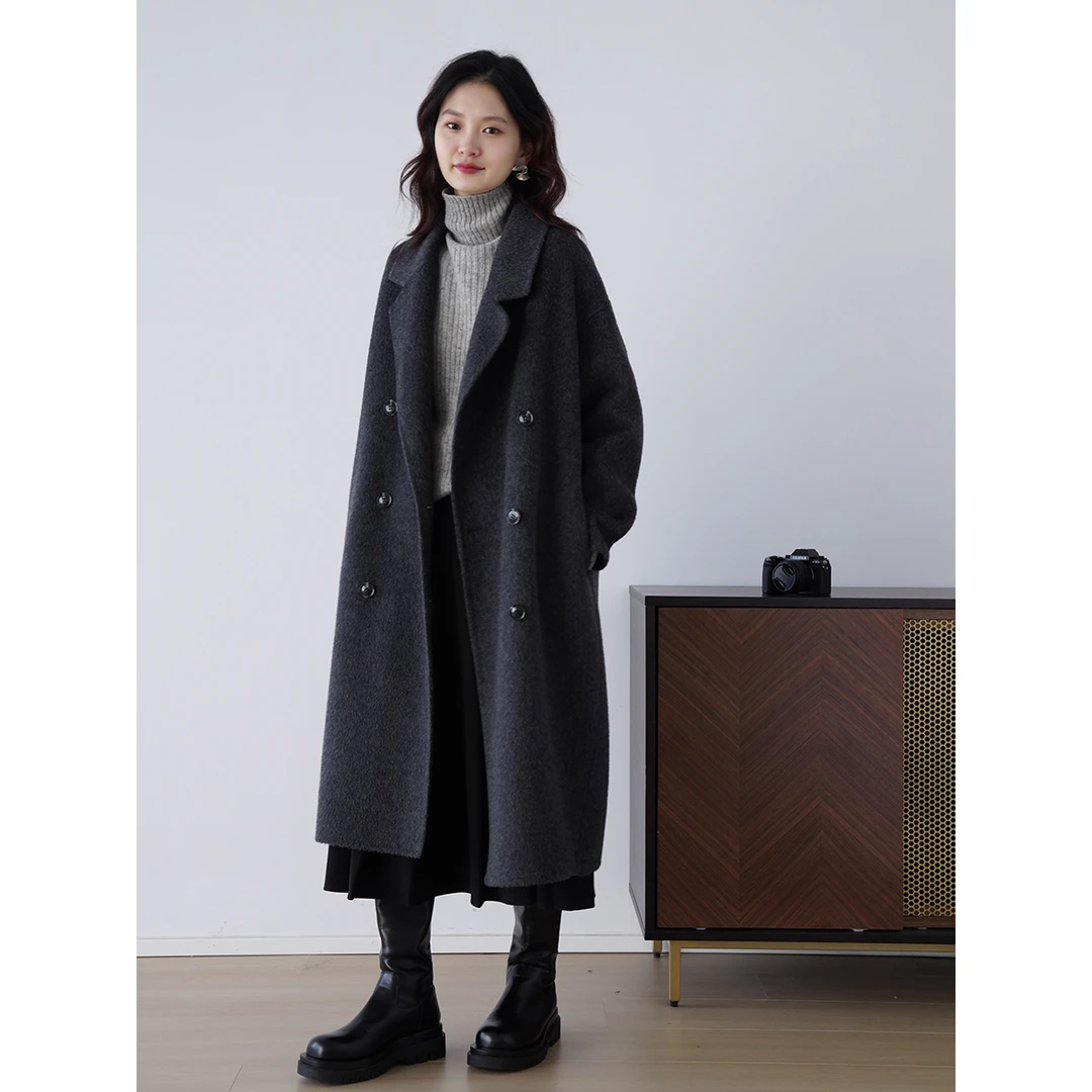 嘉茱莉秋冬新款羊毛双面毛呢大衣女毛呢大衣赫本风冬天外套D955