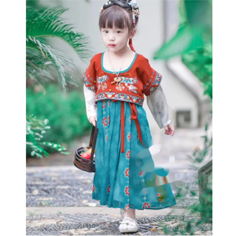 【瑶歌】汉服女童长袖襦裙唐装2024秋新品儿童汉服古装国风女童套装