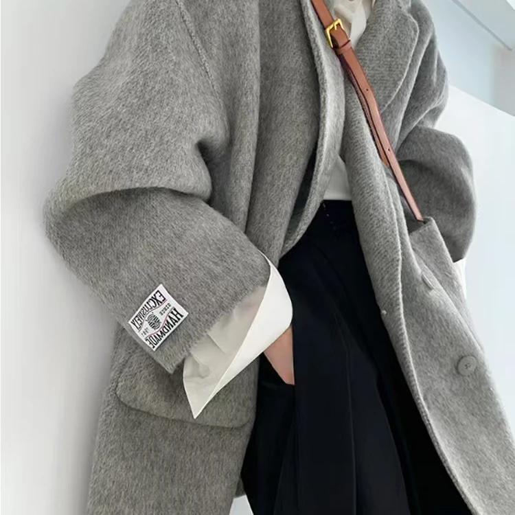 高端羊驼软糯双排扣双面羊毛大衣毛呢外套2024毛呢气质针织