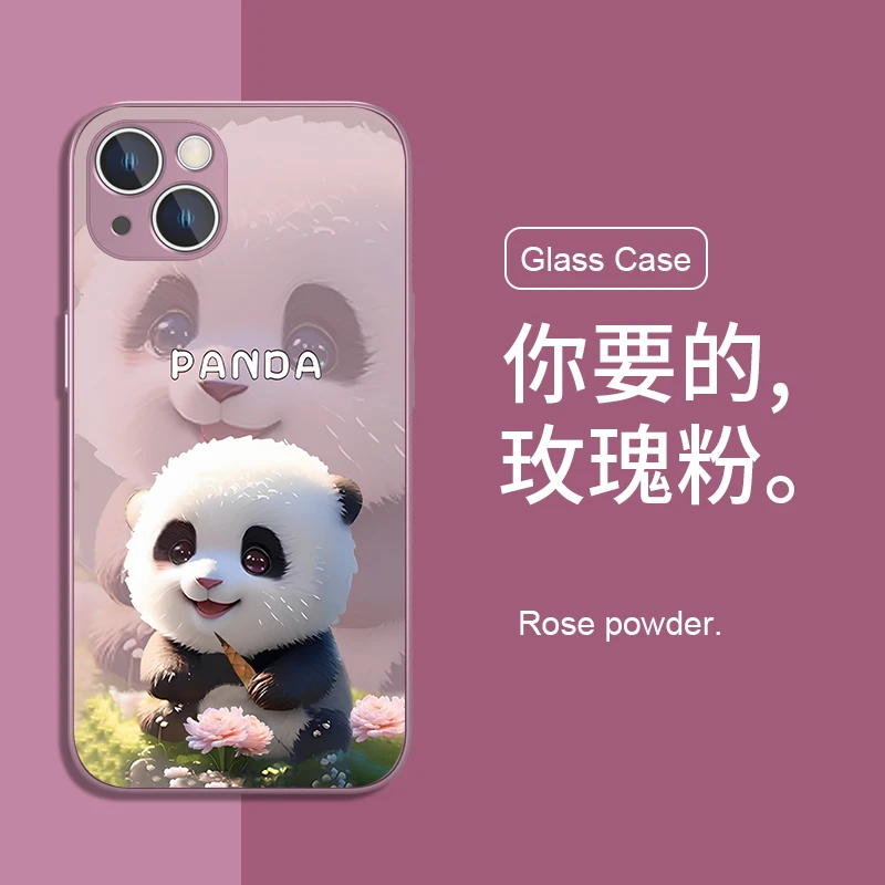 适用苹果华为荣耀小米oppovivo大熊猫花花卡通新款萌兰玻璃手机壳