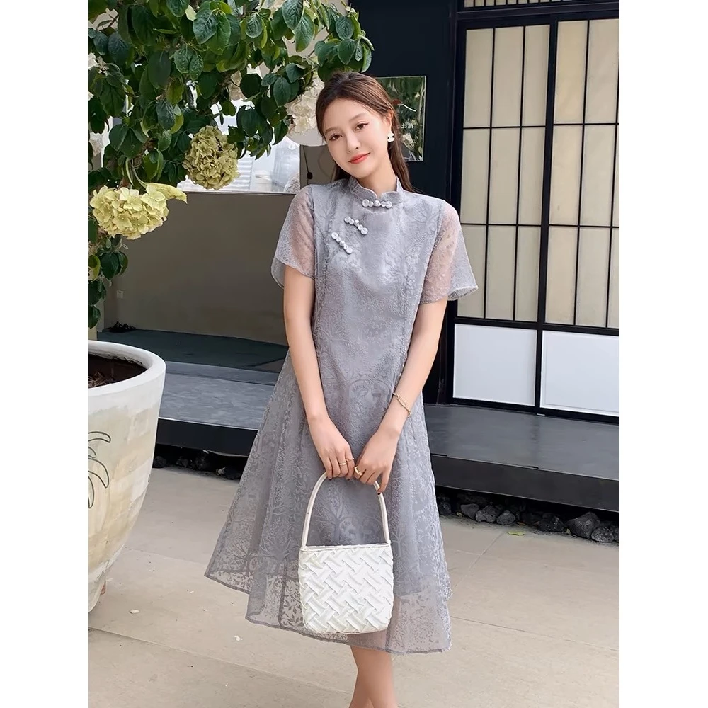 300斤特大码女装胖MM改良旗袍连衣裙2024夏季新款遮肚显瘦裙子