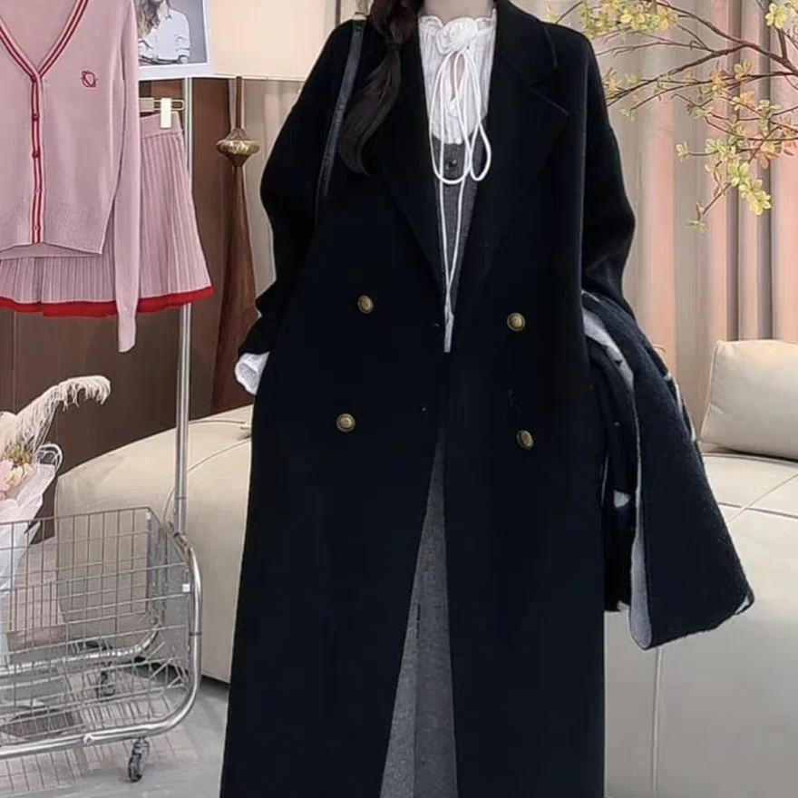 300斤女装胖mm赫本风韩系显瘦2024秋冬款休闲毛呢中长大衣外套