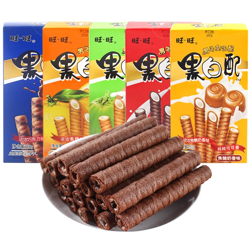 WANT-WANT/旺旺黑白配56g巧克力夹心卷饼干棒香草味休闲零食小吃