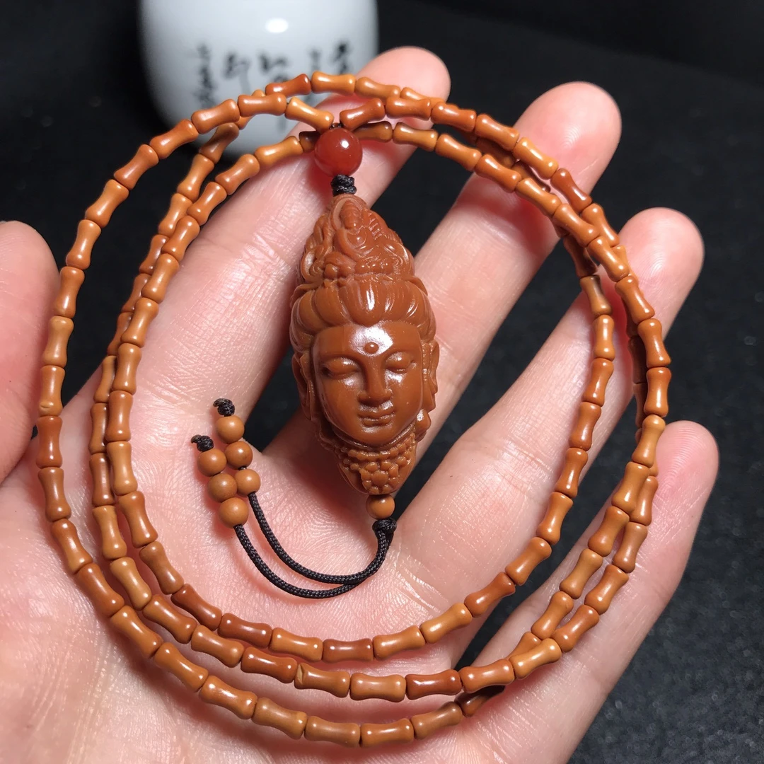 橄榄核6*3小竹节链配橄榄核雕观音脖挂项链毛衣链男女配饰文玩
