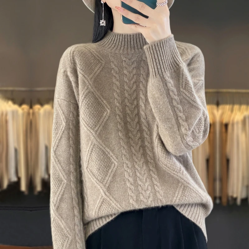 胖mm秋冬大码宽松半高领100纯羊毛衣女内搭显瘦可外穿针织打底衫