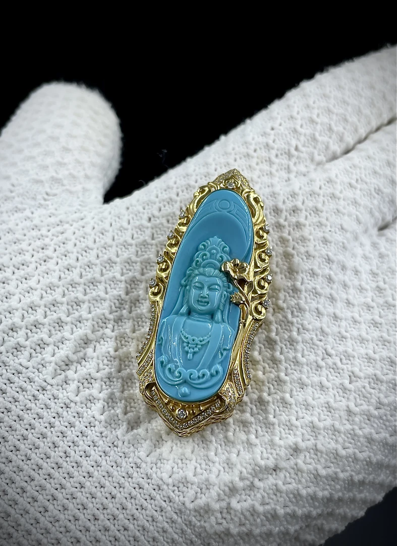 18k金镶嵌绿松石牌