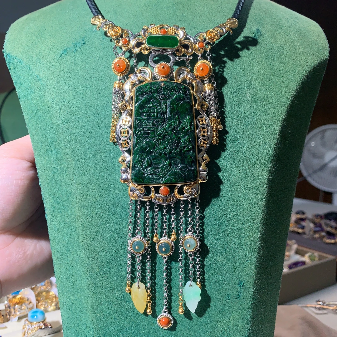 天然翡翠/意大利工艺/吊坠/流苏款/s925银/高级珠宝/礼物复古