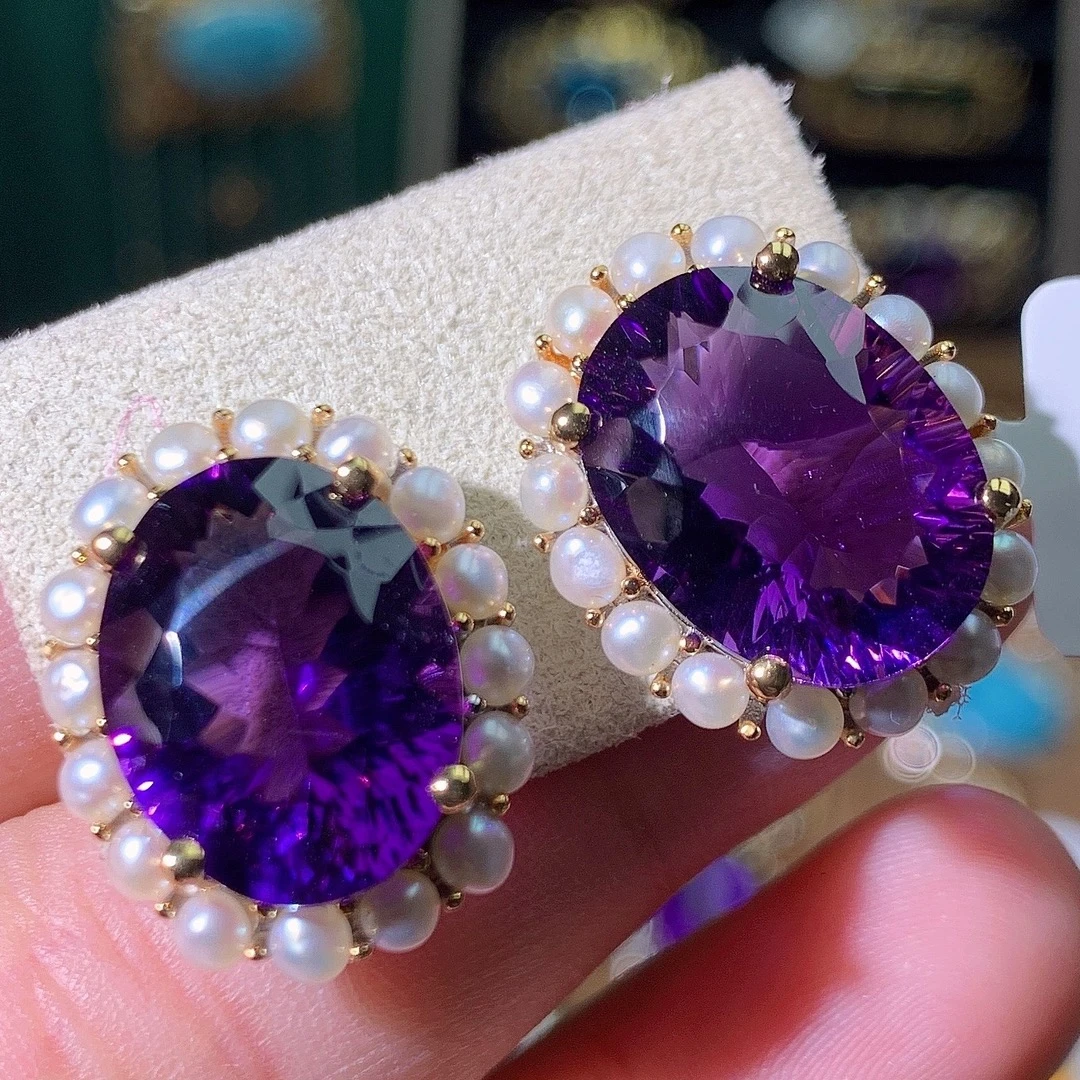 天然紫水晶/意大利工艺/耳环/s925银镶嵌时尚复古气质轻奢百搭