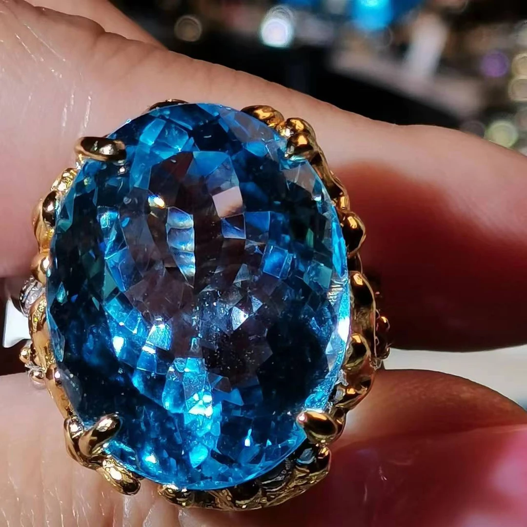 意大利工艺/天然托帕石/简约款/戒指/s925银