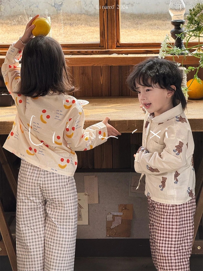 24新款儿童家居服全棉睡衣春秋套装童两件套韩版居家服印花碎花