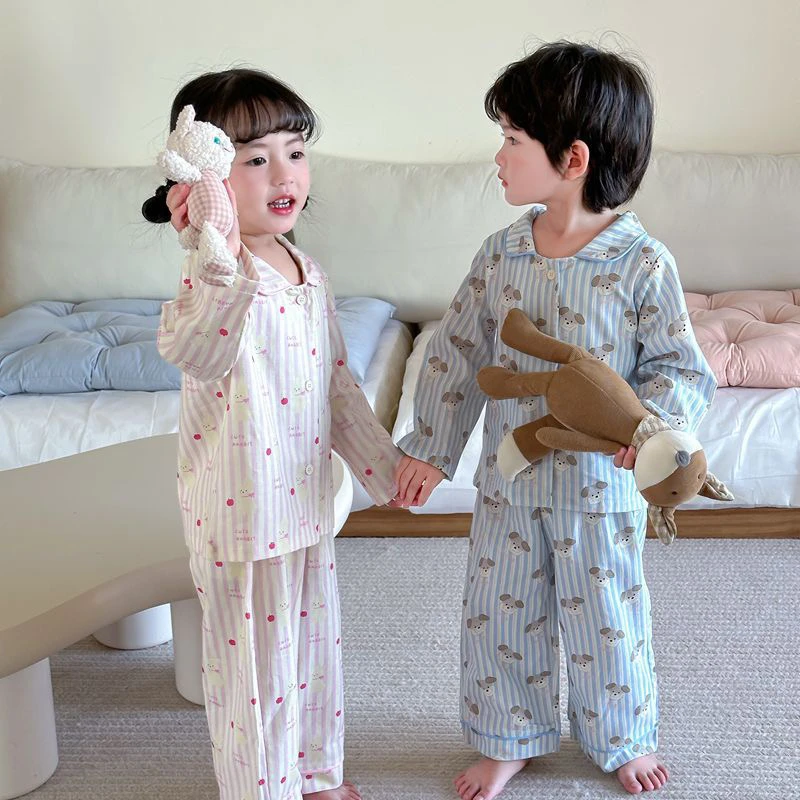 儿童睡衣春秋纯棉长袖宽松开衫男童女童家居服中小童宝宝休闲套装