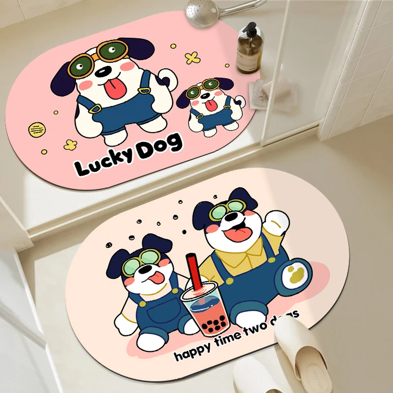 嗨皮狗卡通浴室吸水地垫软硅藻泥卫生间门口防滑脚垫厕所速干地毯
