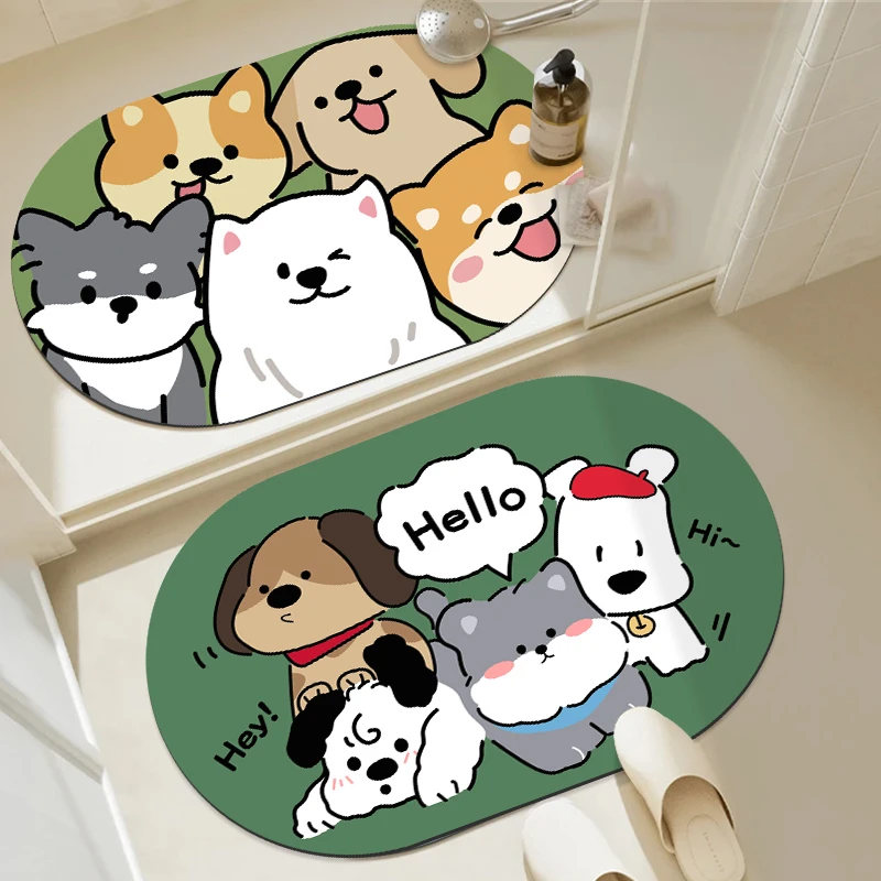 狗狗卡通浴室吸水地垫软硅藻泥卫生间门口防滑脚垫子厕所速干地毯