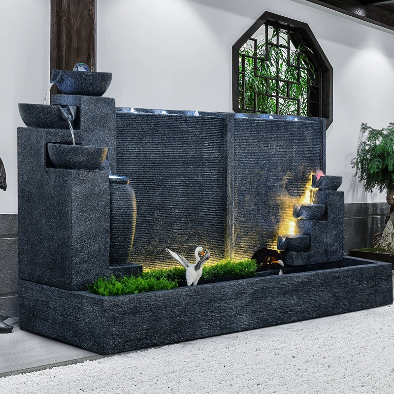 新欧式景观装饰流水墙庭院酒店前台会所隔断屏风造景流水景观摆件