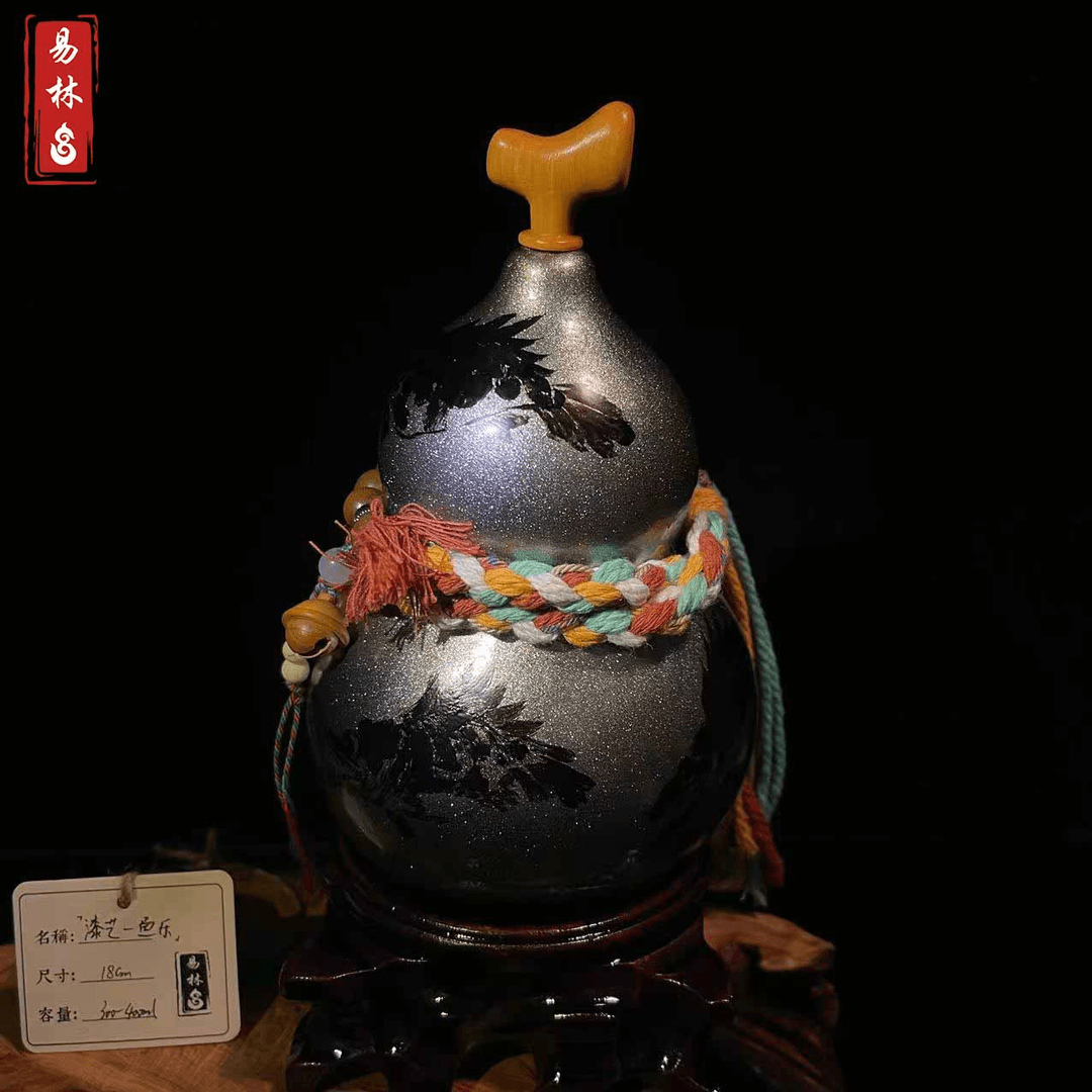 【 ~漆艺-鱼乐~】精品大漆酒葫芦仿古珍藏文玩福禄摆件天然纯手工