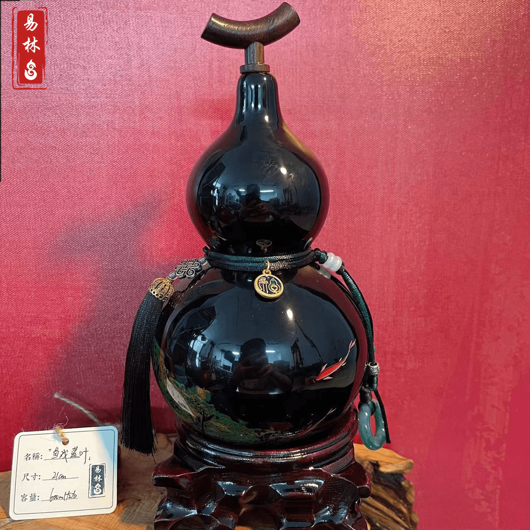 【~鱼戏莲叶~】素髹加手绘犀皮漆器非遗大漆高端酒葫芦