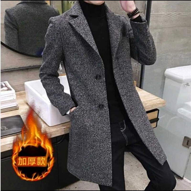 【小扬哥推荐】风衣男中长款大码呢大衣男青年韩版男士修身英伦外