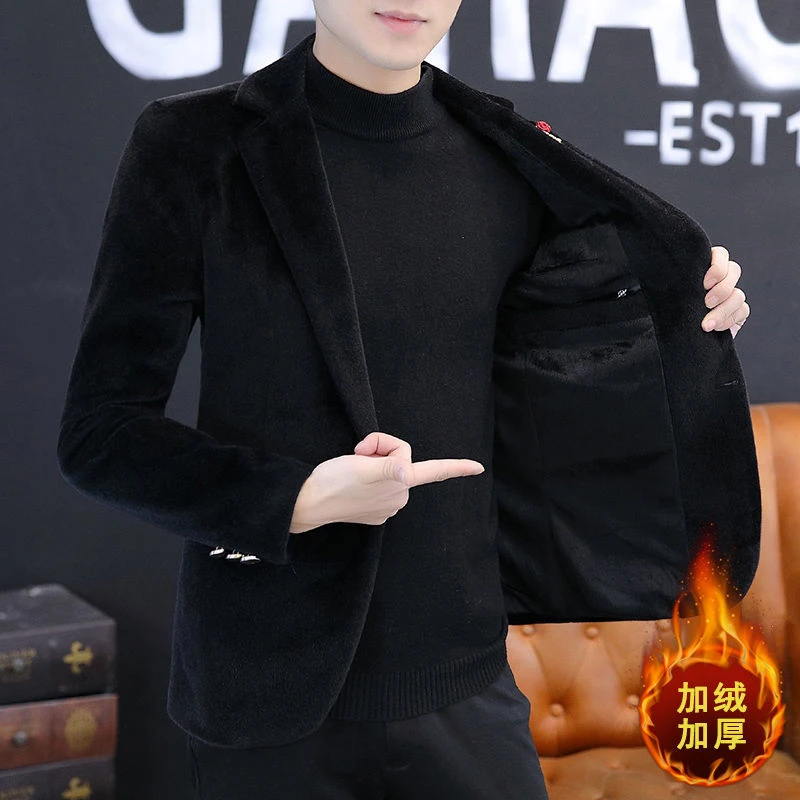 【小扬哥推荐】男士西服加绒加厚时尚秋冬小西装秋冬季新款纯色短