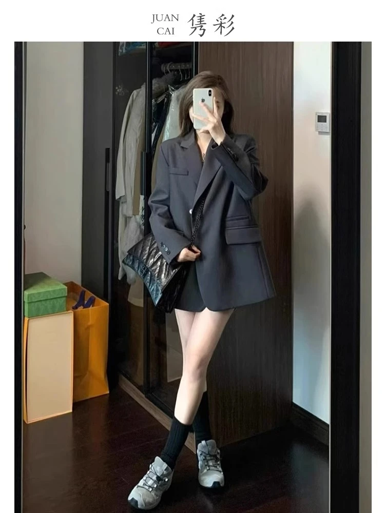 黑色西装外套女小个子2025秋冬新款oversize廓形休闲宽松显瘦西服