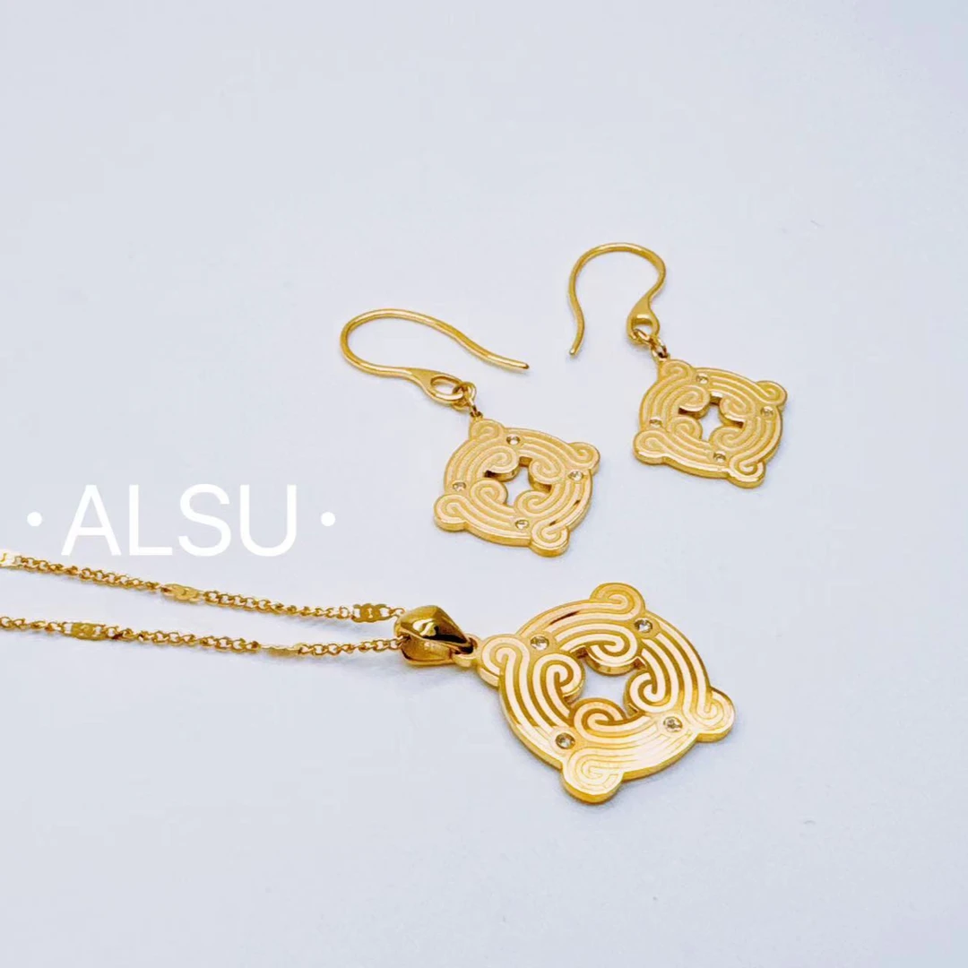 合金项链 ALSU原创2024秋冬新款民族风百搭两件套（项链+耳环）