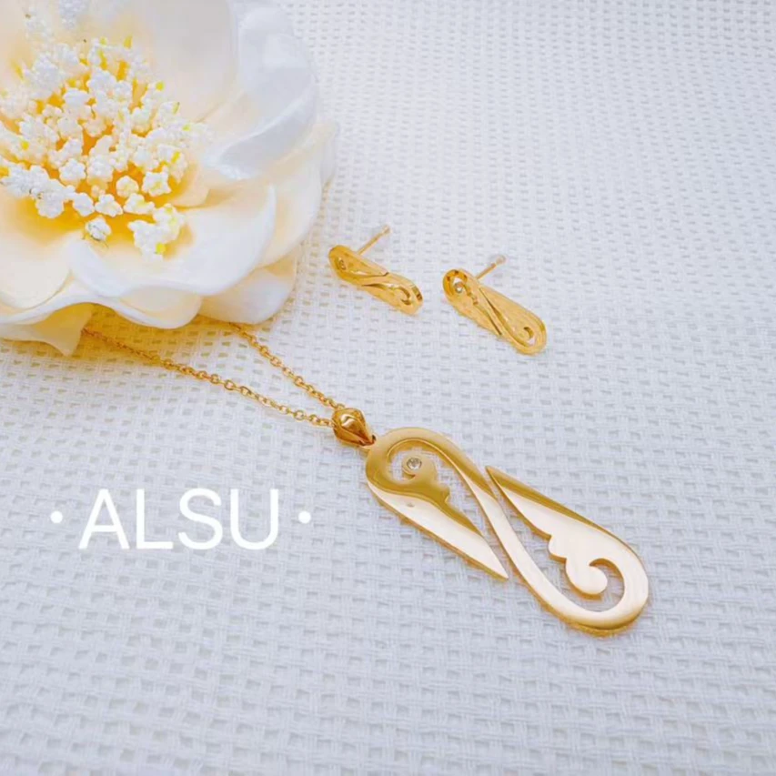 合金项链 ALSU原创新款百搭项链耳钉两件套轻奢气质时尚小众简约