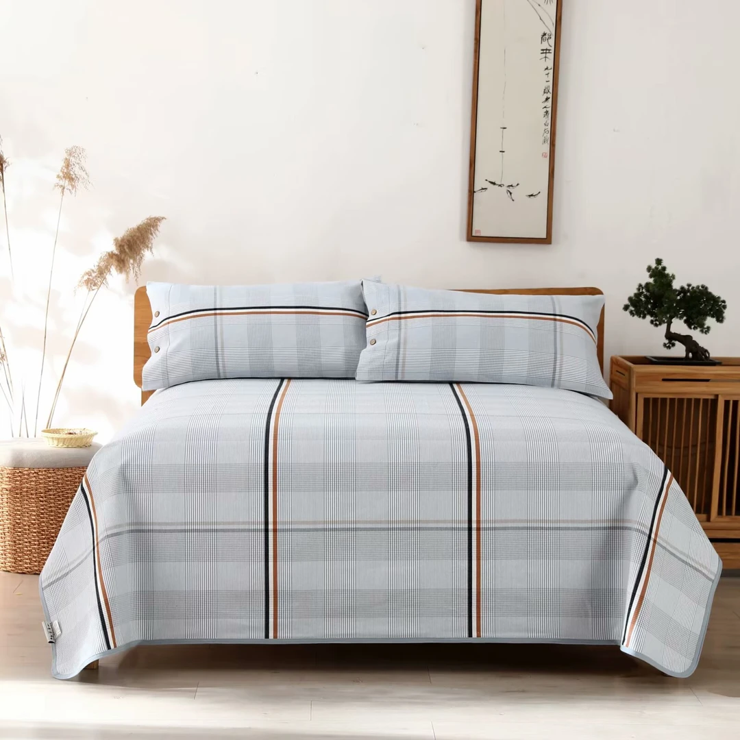精梳100%棉加厚床单双人三件套四季毯简约色织亲肤舒适