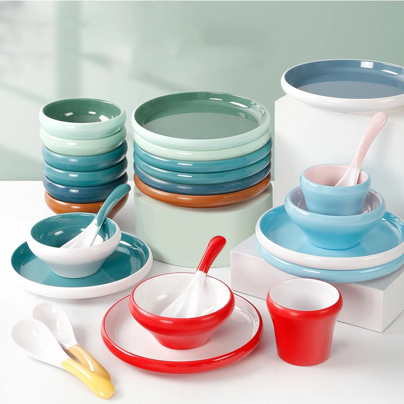 五毫美密胺商用仿瓷小碗火锅店摆台四件套塑料碗酒店餐具碗碟套装