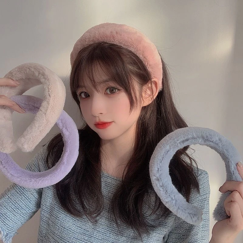 秋冬高颜值兔毛新款少女可爱甜美宽边发箍简约头饰百搭毛绒发卡