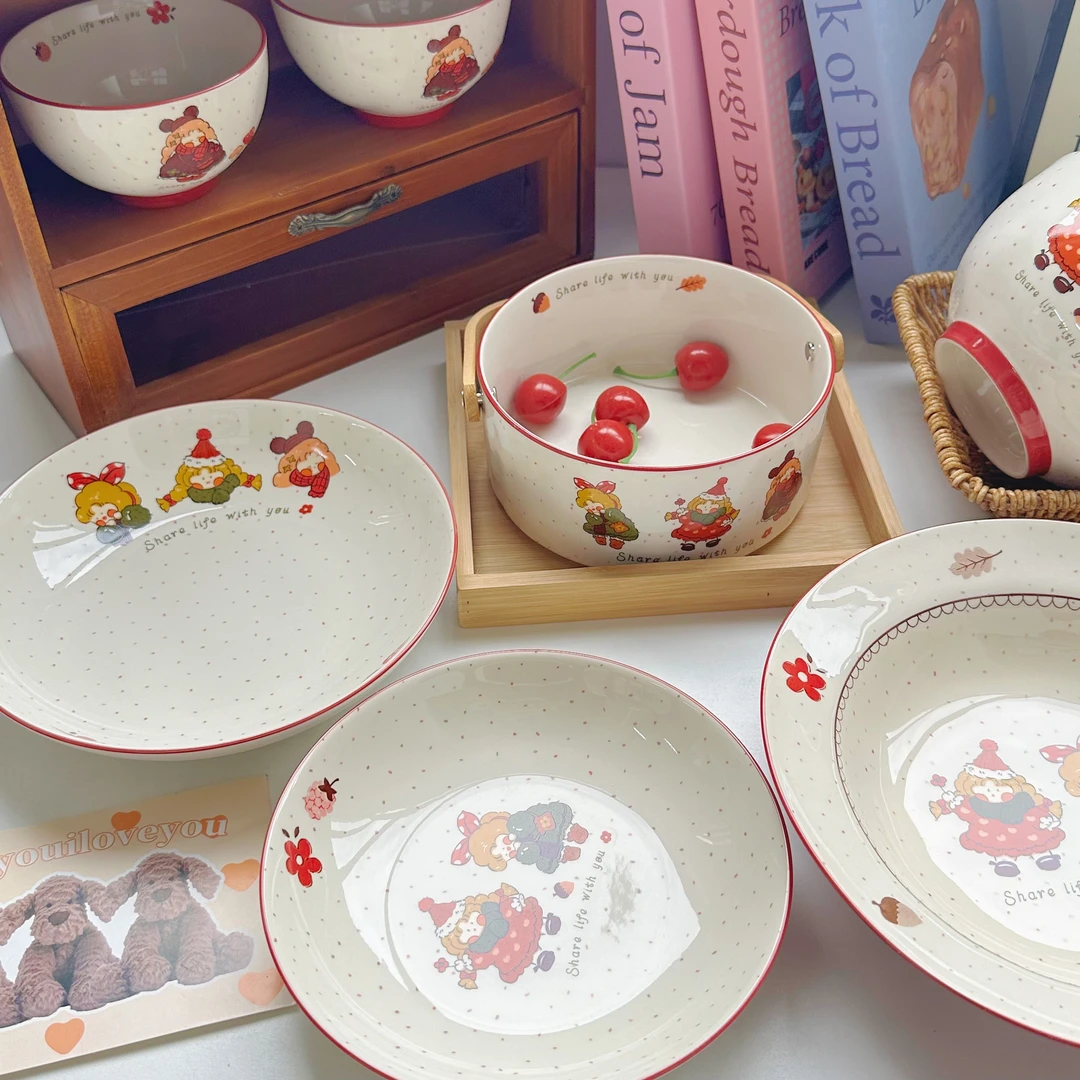 小红帽陶瓷菜盘深盘8寸家用卡通少女心高颜值装菜盘饭盘西餐盘ins